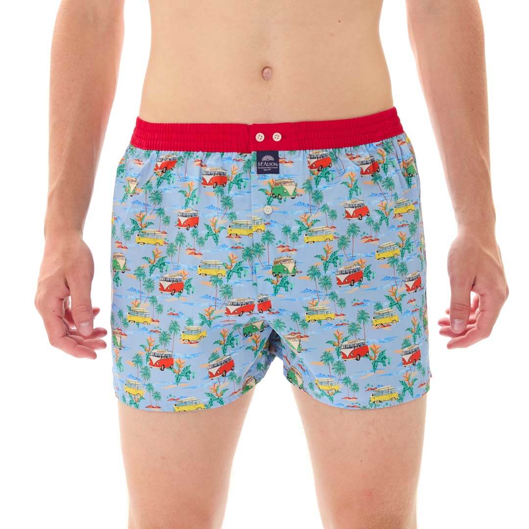 Mc Alson Boxershort met binnenbroek Coastal Camper light blue M5338 blauw met camperprint en rode boord.