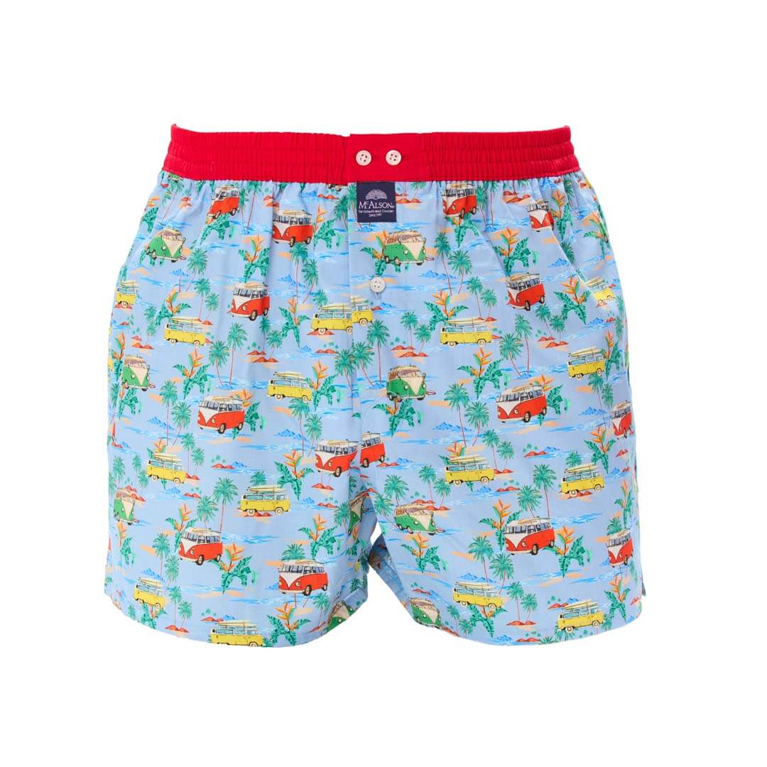 Mc Alson Boxershort met binnenbroek Coastal Camper light blue M5338 blauw, lichtblauwe boxershort met camperprint.