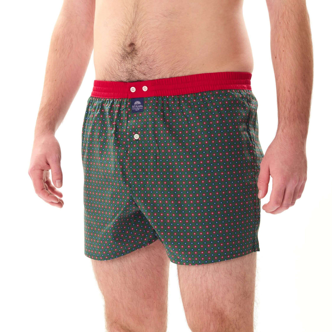 McAlson Boxershort met binnenbroek Diamonds green M5247 met diamantprint en rode boord