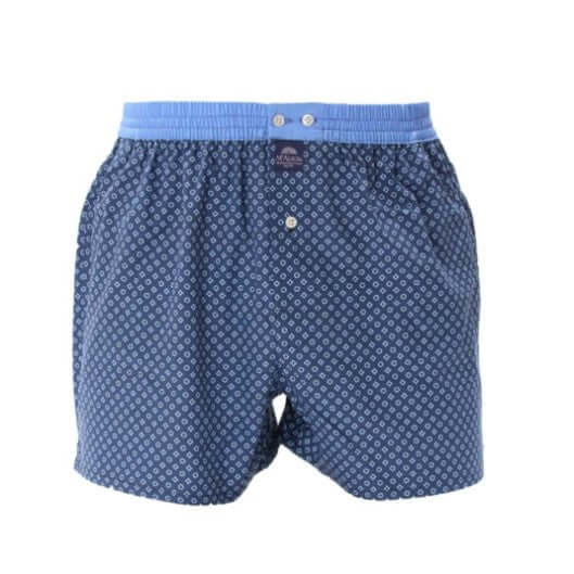 McAlson Boxershort met binnenbroek Diamonds navy M5249, blauwe boxershort met diamantprint en lichtblauwe boord.