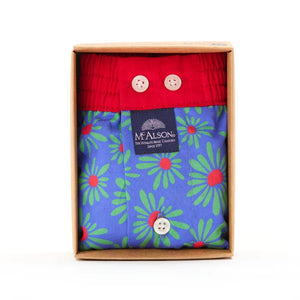 Mc Alson Boxershort met binnenbroek Flower Power Blue M5353 blauw verpakt in doos met bloemenprint.