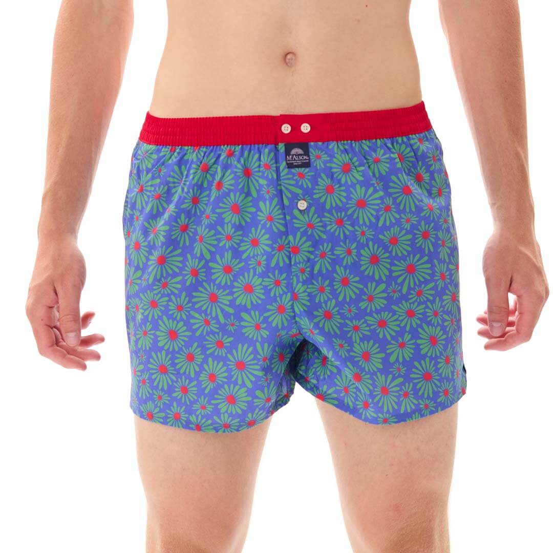 Mc Alson Boxershort met binnenbroek Flower Power Blue M5353 blauw met bloemenprint en rode boord