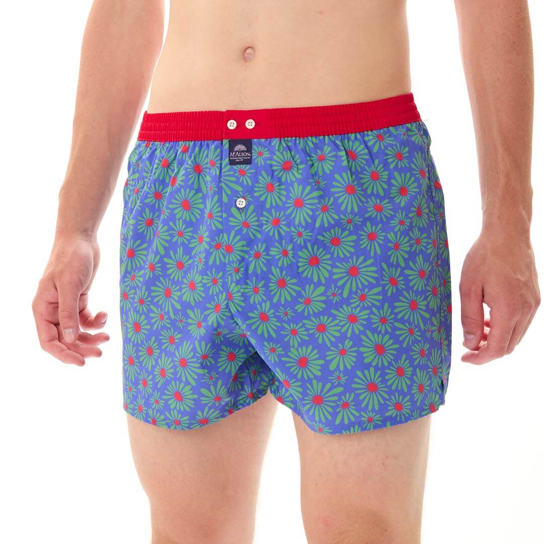 Mc Alson Boxershort met binnenbroek Flower Power Blue M5353 blauw met bloemenprint en rode boord