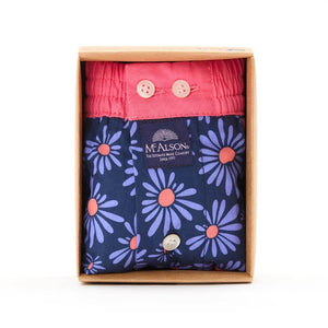 Mc Alson Boxershort met binnenbroek Flower Power Navy M5355 marine in geschenkdoos met bloemenprint.
