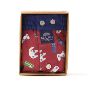 McAlson boxershort in bordeaux met gameconsole print en donkerblauwe boord, perfect voor stijl en comfort.
