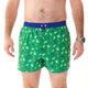 Groene boxershort met gameconsoleprint en donkerblauwe boord voor heren, comfortabel en stijlvol.