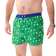 Groene boxershort met gameconsoleprint en donkerblauwe boord, ideaal voor stijl en comfort.