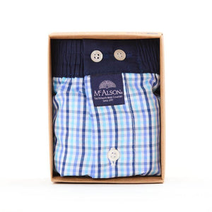 Mc Alson Boxershort met binnenbroek Gingham Baby Blue M5301 blauw in verpakking met ruitjesprint.