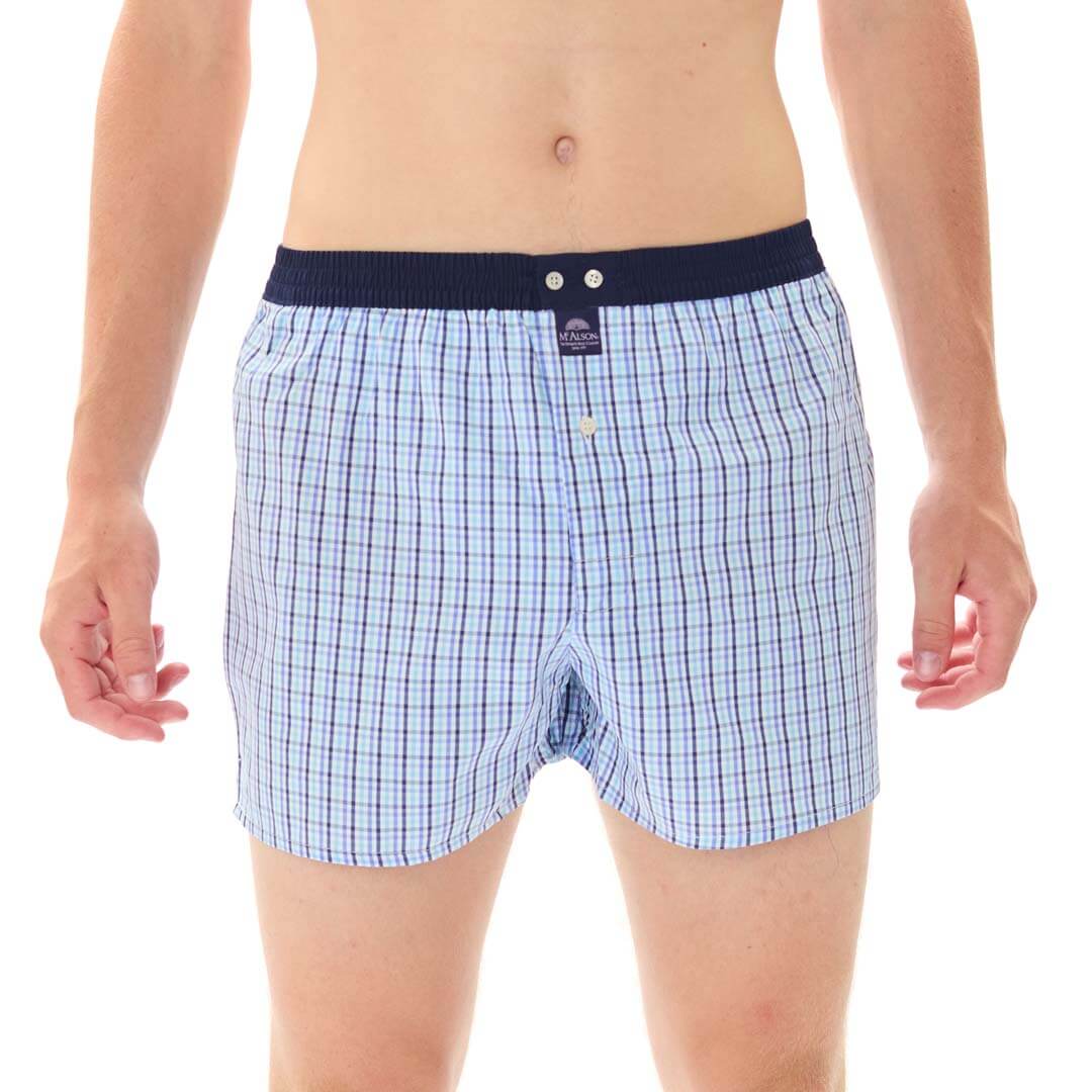 Mc Alson Boxershort met binnenbroek Gingham Baby Blue M5301 blauw met ruitjesprint en blauwe boord