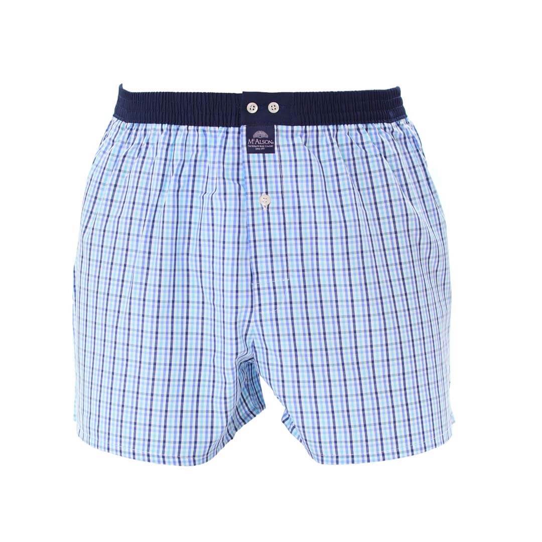Mc Alson Boxershort met binnenbroek Gingham Baby Blue M5301 blauw, blauwe ruitjesprint met navy boord.