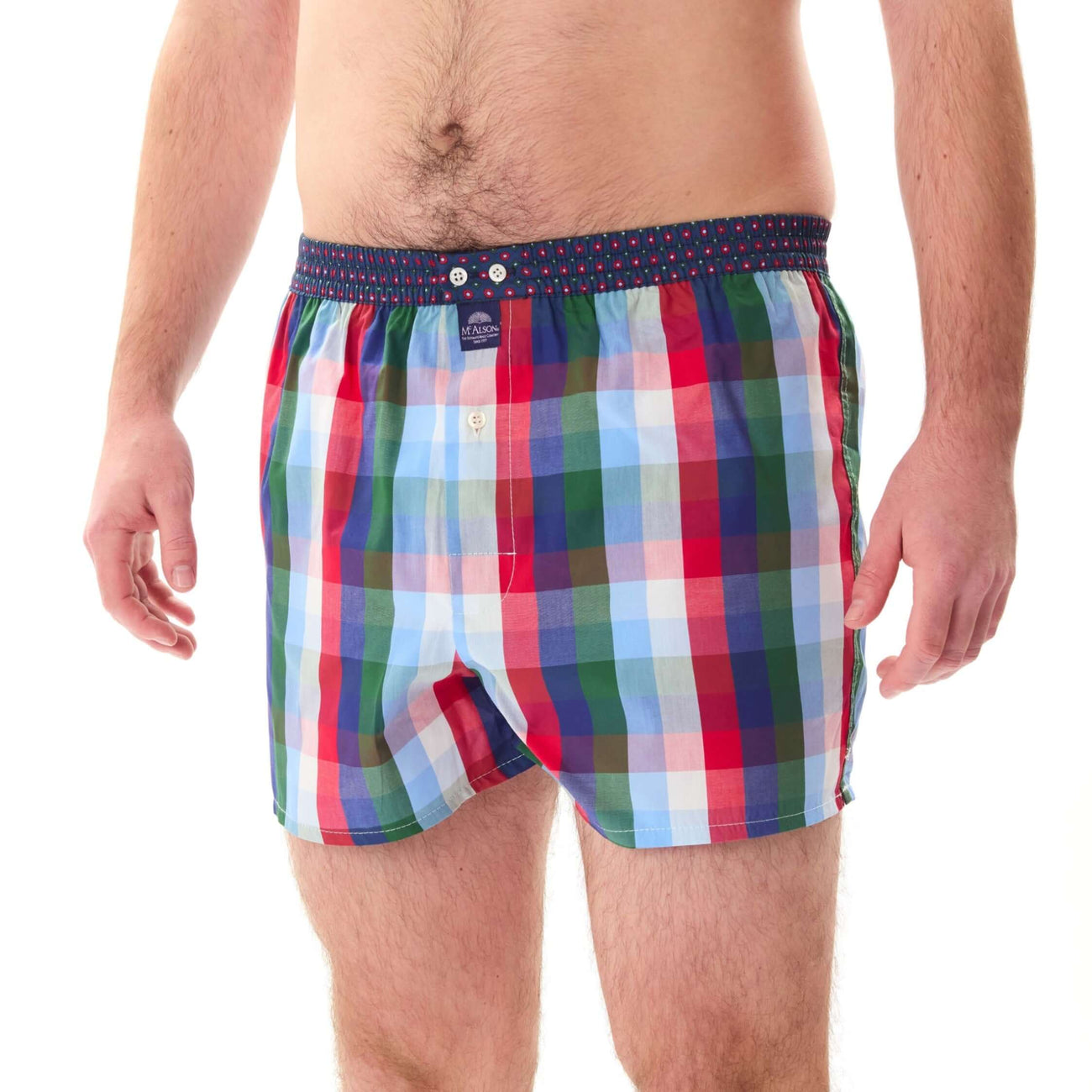 Gekleurde McAlson boxershort met strepenprint in blauw, rood en groen, met comfortabele pasvorm.