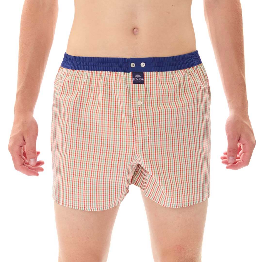 Mc Alson Boxershort met binnenbroek Gingham red & green M5303 rood, geruit met blauwe boord.