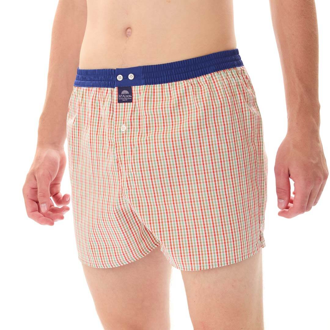 Mc Alson Boxershort met binnenbroek Gingham red & green M5303 rood in geruit patroon met blauwe boord.