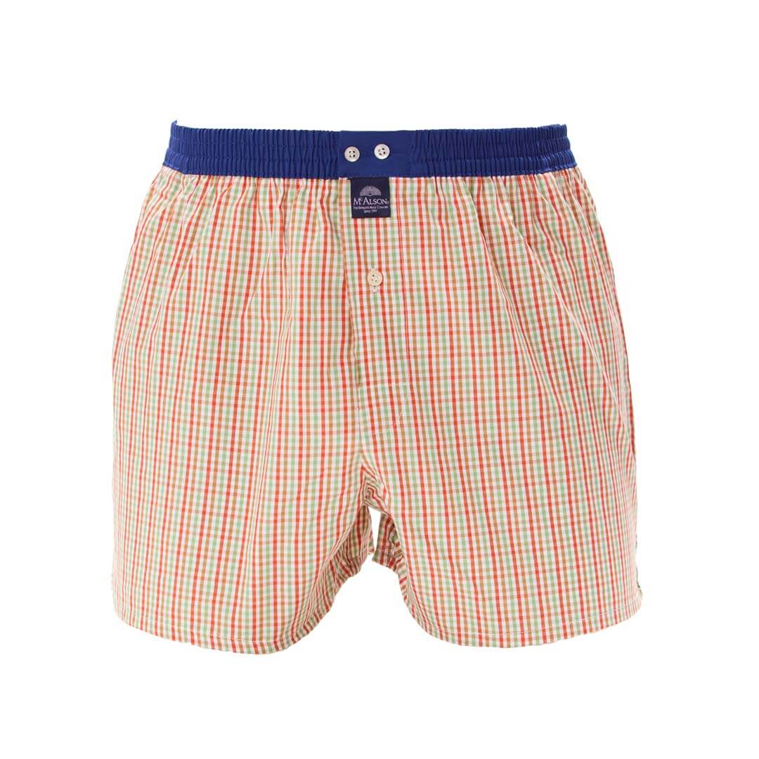 Mc Alson Boxershort met binnenbroek Gingham red & green M5303 rood, geruite boxershort met blauwe boord.