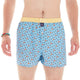 Mc Alson boxershort met bijen en bloemenprint, blauwe achtergrond met gele boord, comfortabele pasvorm.