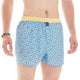 Mc Alson boxershort met bijen en bloemenprint op blauwe ondergrond en gele boord.