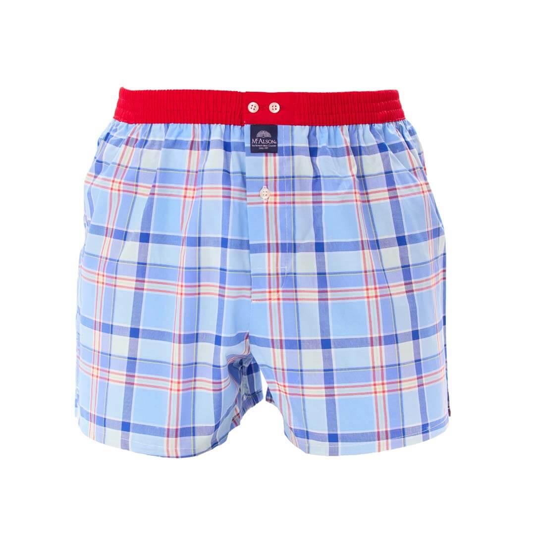 Mc Alson Boxershort met binnenbroek Madras Blue M5330 blauw, blauwe ruitjes met rode boord.