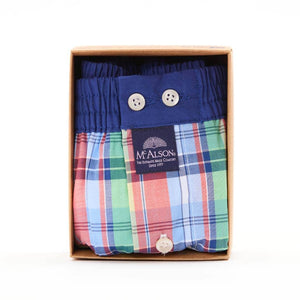 Mc Alson Boxershort met binnenbroek Madras Green, Red & Blue M5331 blauw in verpakking.