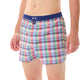 Mc Alson Boxershort met binnenbroek Madras Green, Red & Blue M5331 blauw in gestreepte print en blauwe boord.
