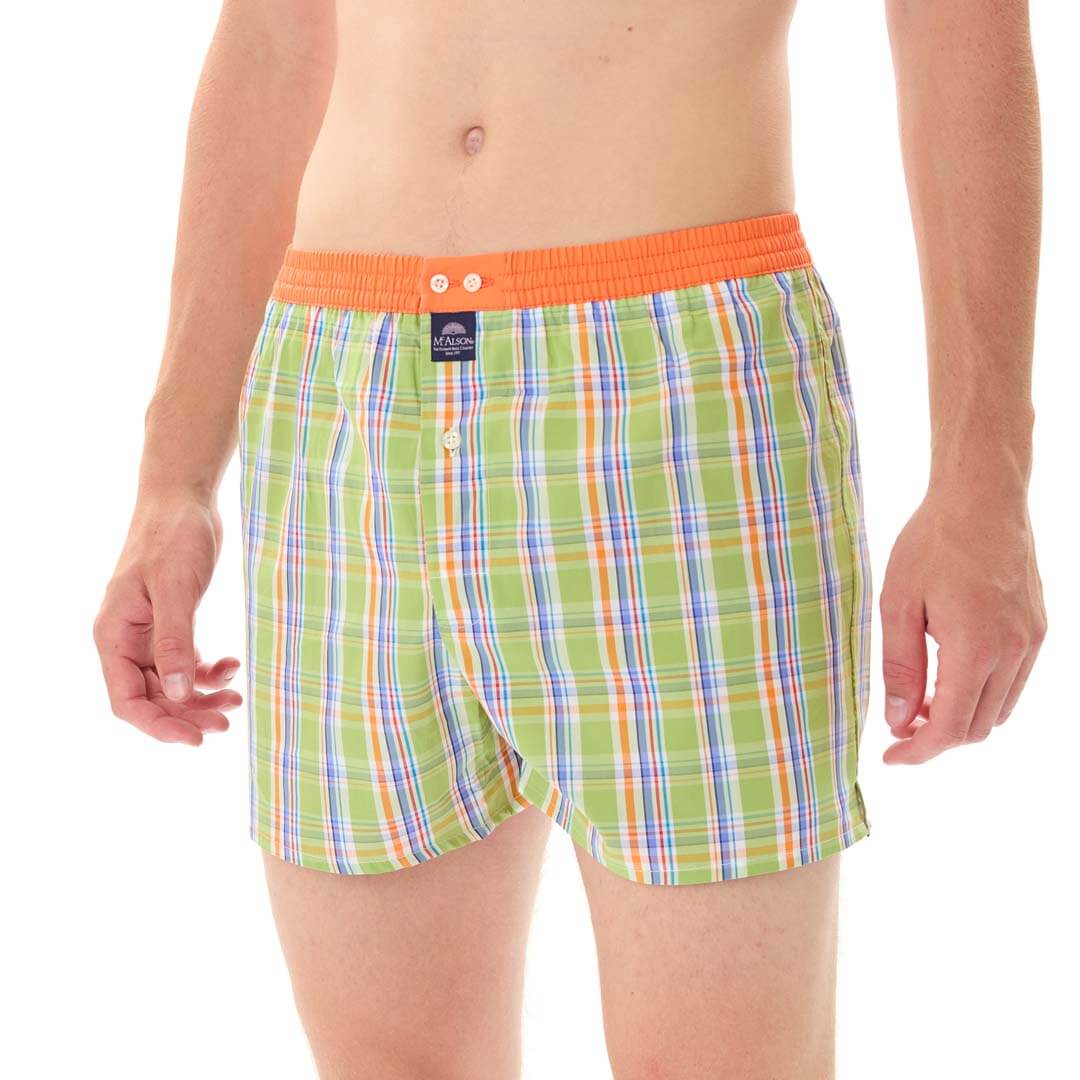 Mc Alson Boxershort met binnenbroek Madras Green multi M5328 groen met ruitjesprint en oranje boord