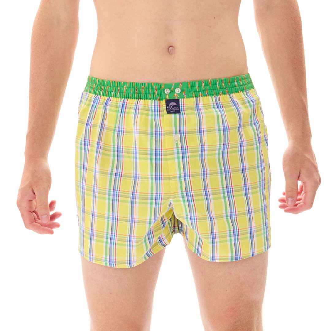 Mc Alson Boxershort met binnenbroek Madras Yellow multi M5326 geel, gele wijde boxershort met ruitenprint.