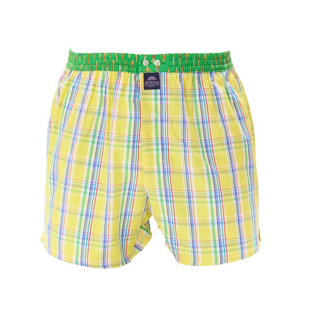 Mc Alson Boxershort met binnenbroek Madras Yellow multi M5326 geel met ruitenprint en groene boord