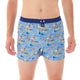 Mc Alson Boxershort met binnenbroek Mamma Mia Blue M5335 blauw met Italiaanse print en donkerblauwe boord.