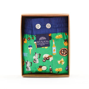 Mc Alson Boxershort met binnenbroek Mamma Mia Green M5337 groen in verpakking met Italiaanse print en blauwe boord.