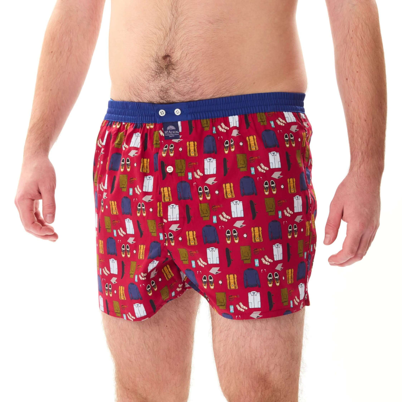 McAlson Boxershort met binnenbroek ModernMan Essentials burgund M5258 in rood met leuke print en donkerblauwe boord.