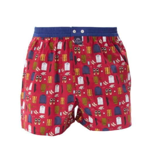 McAlson Boxershort met binnenbroek ModernMan Essentials burgund M5258 in rood met print en donkerblauwe boord.