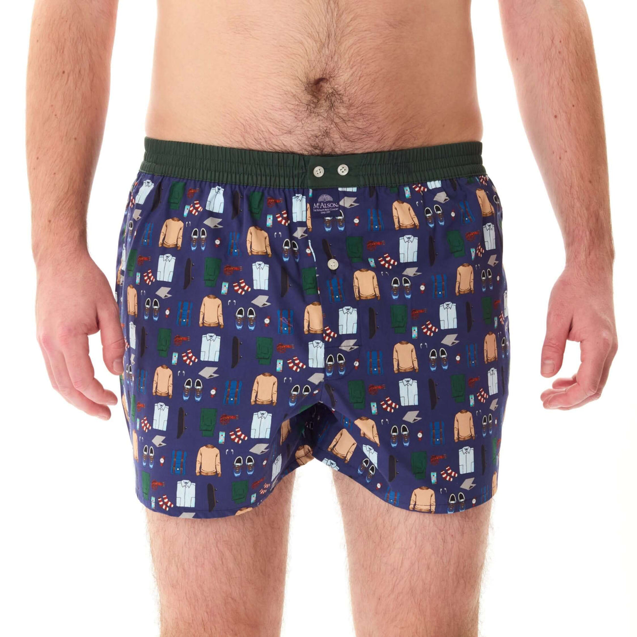 McAlson Boxershort met binnenbroek Modern Man Essentials navy M5256 in blauw met leuke print en donkergroene boord.