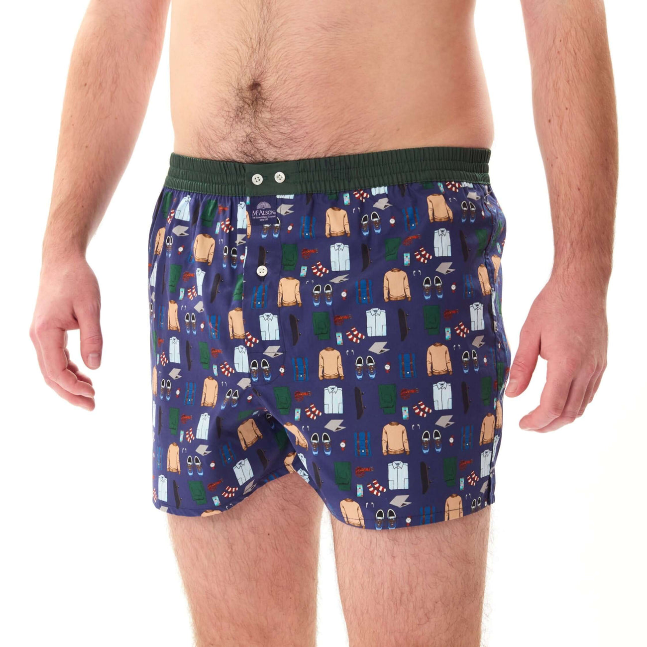 McAlson Boxershort met binnenbroek Modern Man Essentials navy M5256 met leuke print en donkergroene boord.