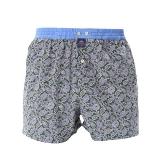 McAlson Boxershort met binnenbroek Paisley dark green & navy M5246 met paisleyprint en lichtblauwe boord.