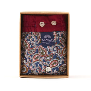 McAlson Boxershort met binnenbroek Paisley navy & burgundy M5245 in een cadeauverpakking met paisleyprint.