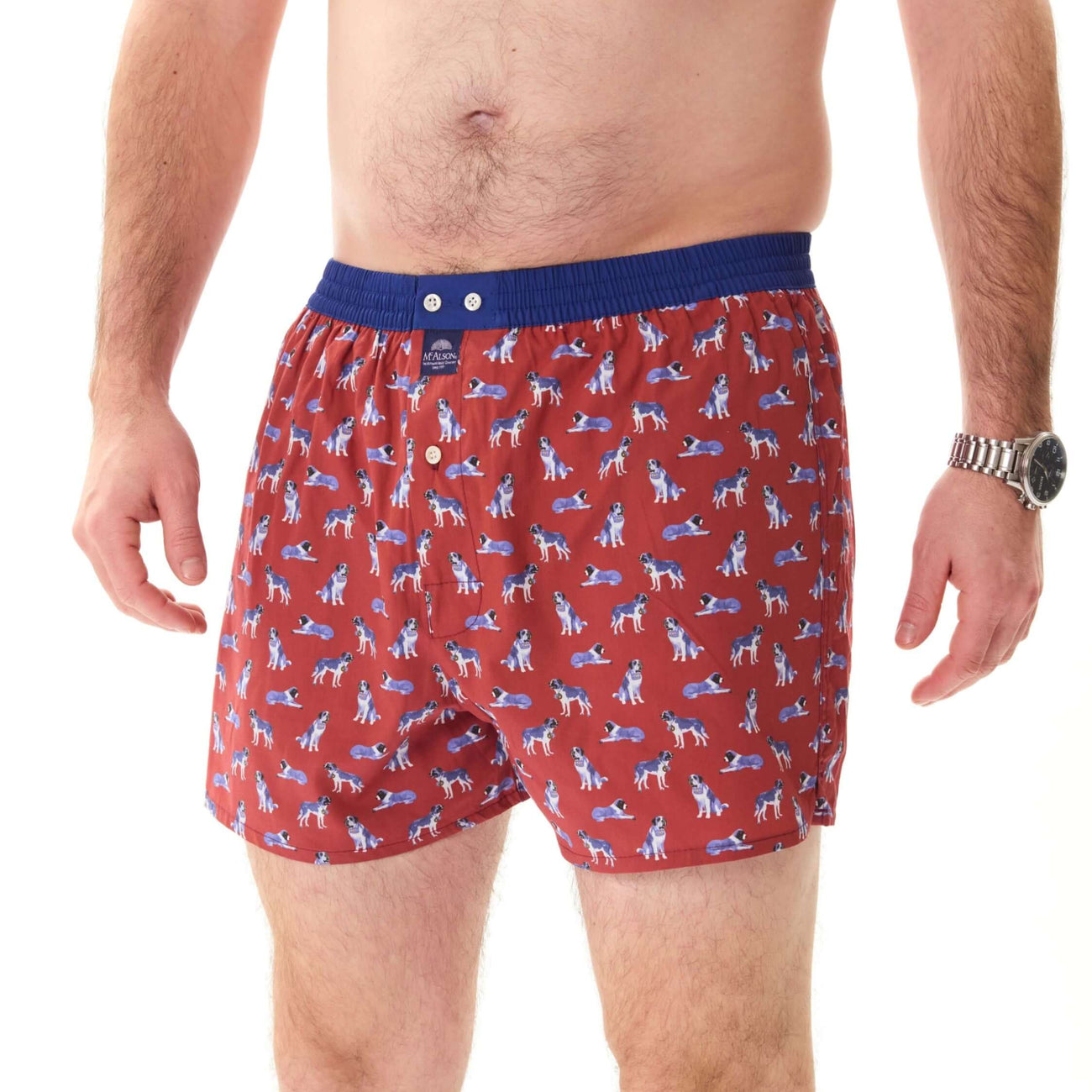 McAlson Boxershort met binnenbroek Paisley navy & burgundy M5245, met paisleyprint en bordeauxrode boord.