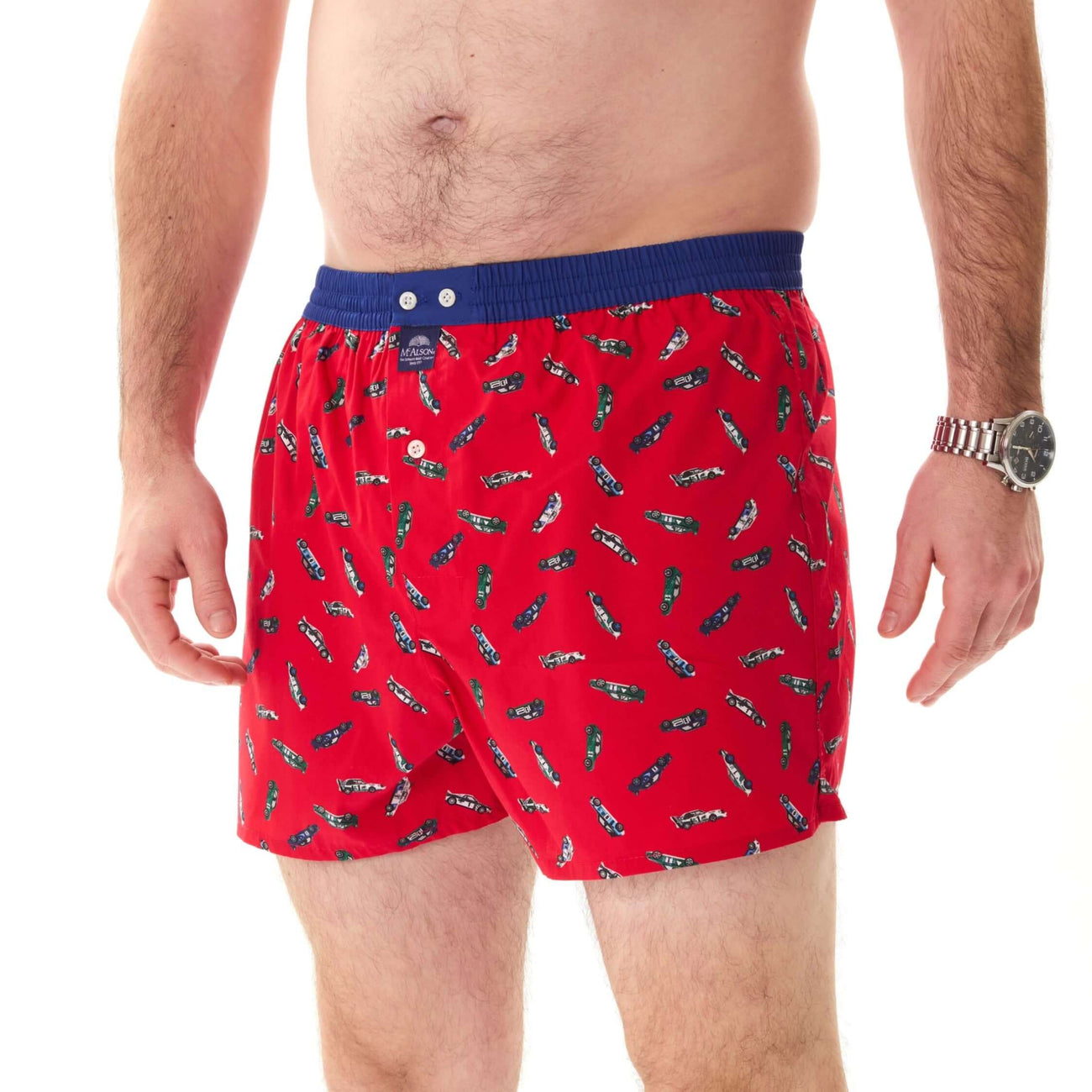 McAlson Boxershort met binnenbroek Racecar red M5255 met raceautoprint en donkerblauwe boord