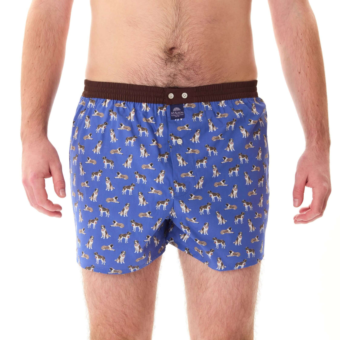 McAlson boxershort met Sint Bernhardprint in blauw en bruin, stijlvol en comfortabel, perfecte pasvorm
