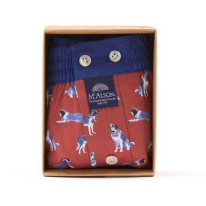 McAlson boxershort in burgundy met Sint Bernard hondenprint, stijlvolle comfortabele verpakking.