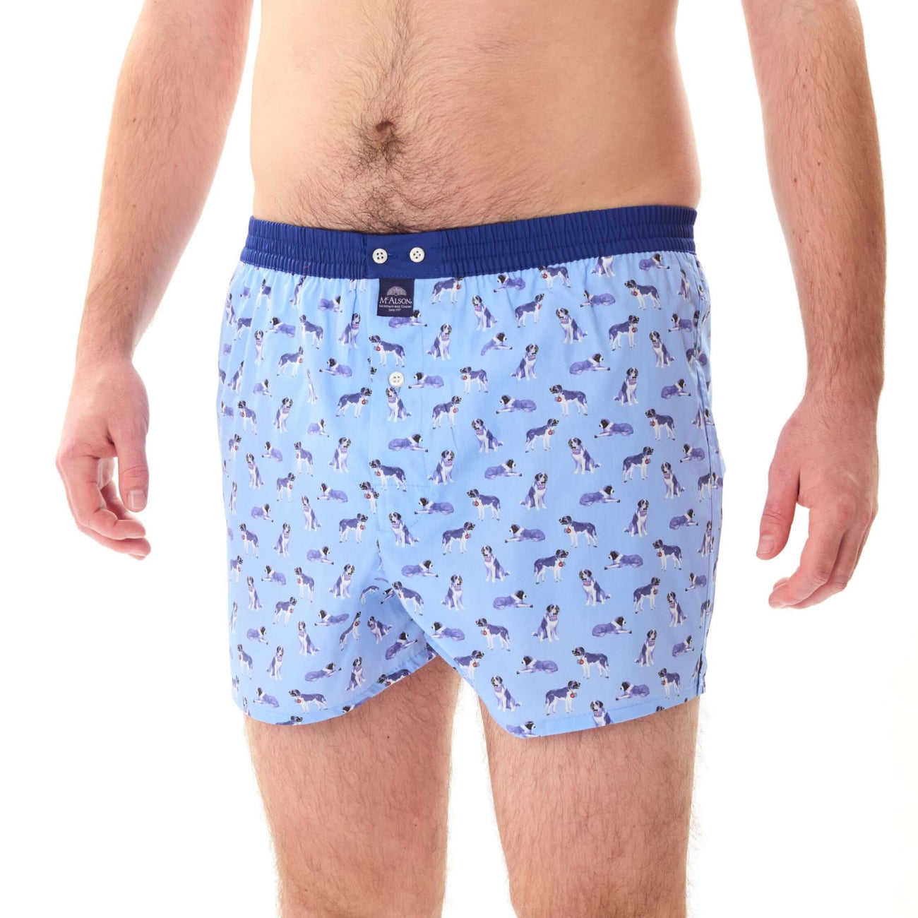 Lichtblauwe McAlson boxershort met Sint Bernardprint en donkerblauwe boord, model M5240.