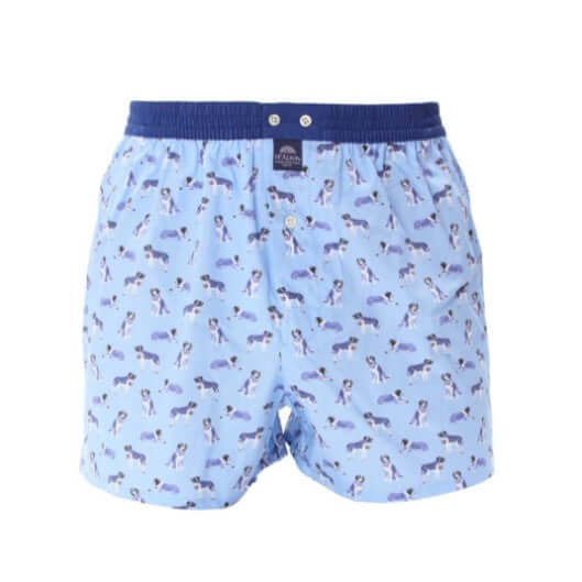 Lichtblauwe McAlson boxershort met Sint Bernhardprint en donkerblauwe boord, comfortabel en stijlvol.