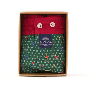 McAlson Boxershort met binnenbroek Skiërs green M5264 in verpakking met sneeuw- en skibeelden.