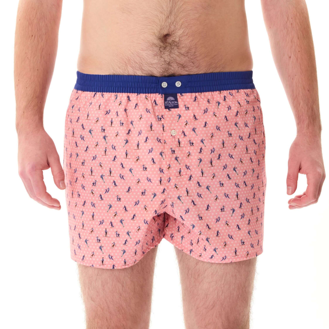 McAlson Boxershort met binnenbroek Skiërs pink M5262 voor heren met skiprint en donkerblauwe boord