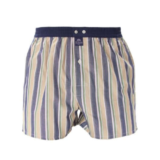McAlson boxershort met streepjesprint in bruin, groen en navy. Perfecte stijl en comfort.