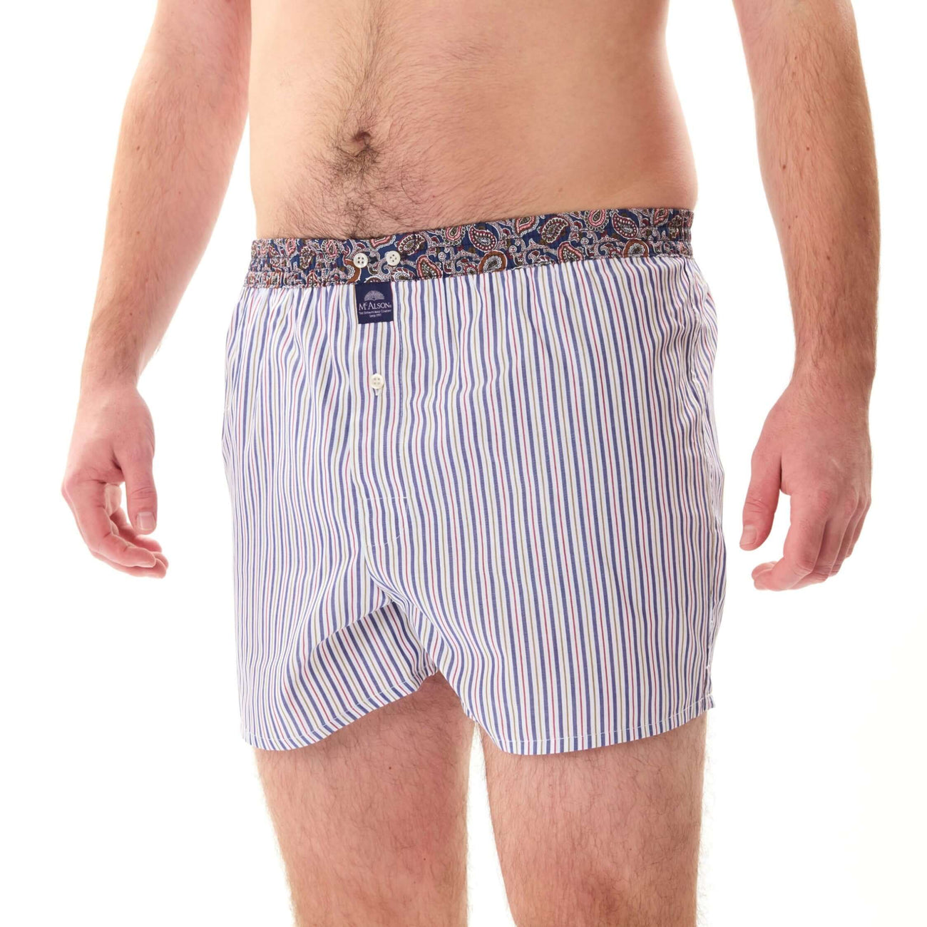 McAlson boxershort in blauw met streepjes en paisley boord, perfecte pasvorm en comfort, model M5200.