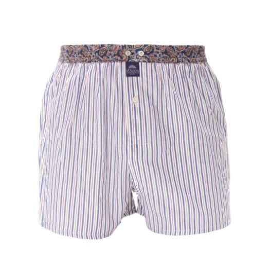 McAlson boxershort met streepjesprint en paisley boord in navy en bordeaux, comfortabel en stijlvol.