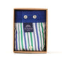 McAlson boxershort in groene en blauwe strepen, verpakt in doos met knoopdetails en merklabel.