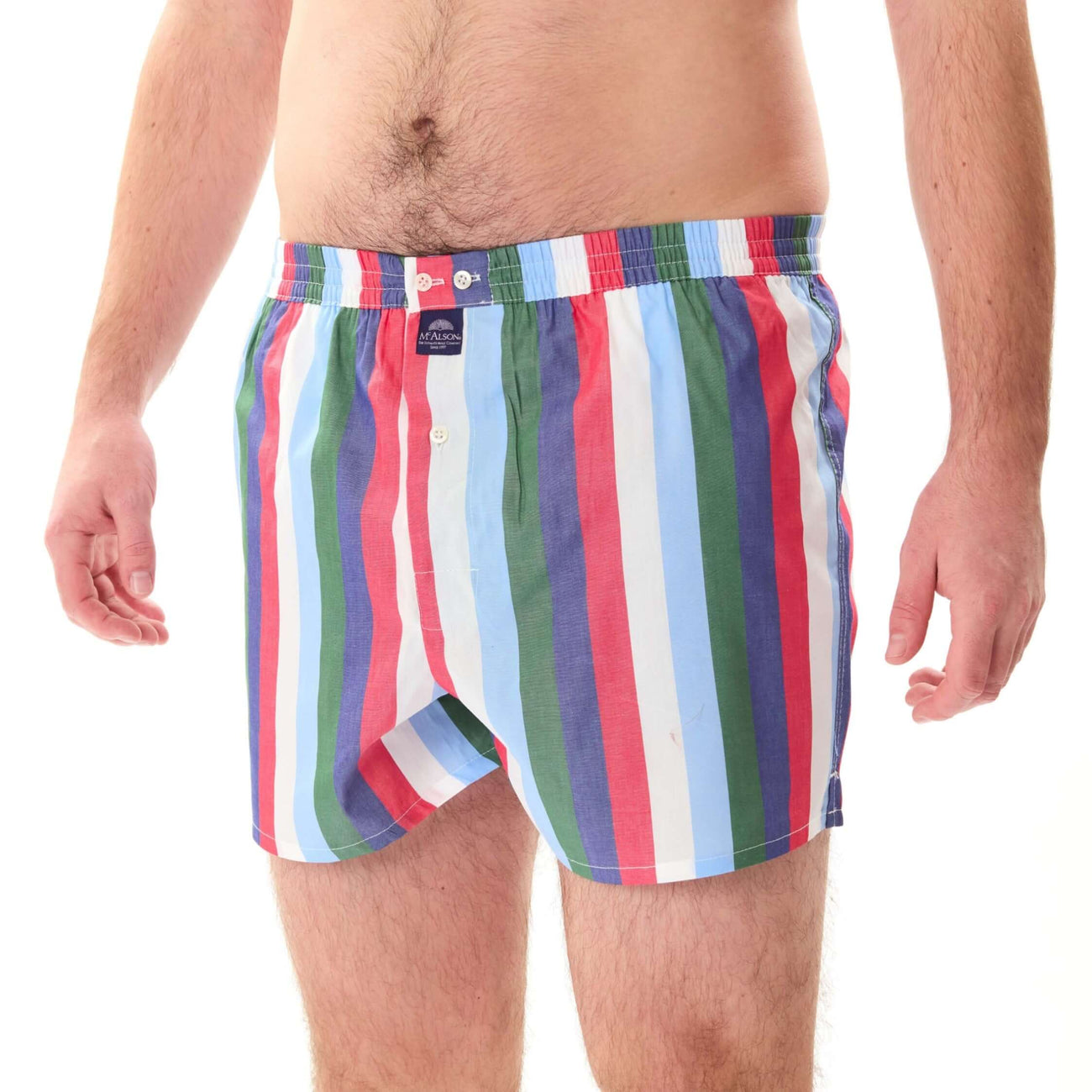 McAlson boxershort met strepen in lichtblauw, rood en groen voor stijl en comfort.