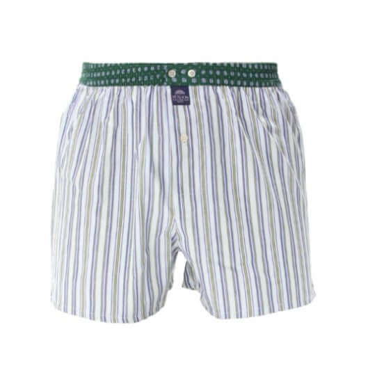 McAlson boxershort met streepjesprint in lichtblauw en groen, comfortabele pasvorm en onzichtbaar intern steunsysteem.