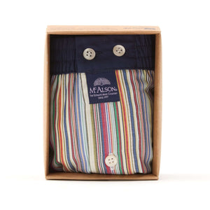 McAlson boxershort in multicolour streepjesprint, verpakt in een nette doos met knopen en logo.
