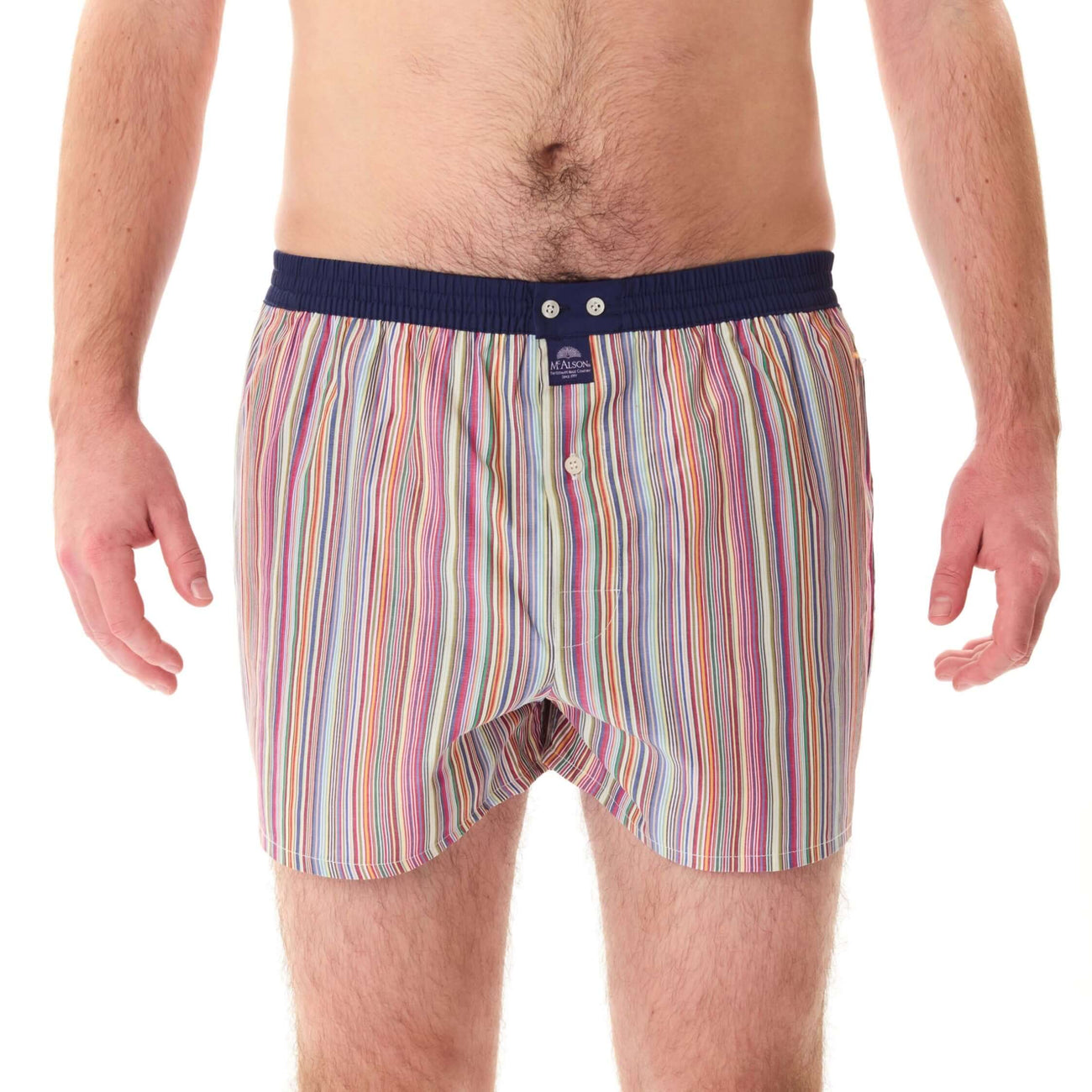 McAlson boxershort met streepjesprint in multicolor en donkerblauwe boord, ideaal voor stijl en comfort.